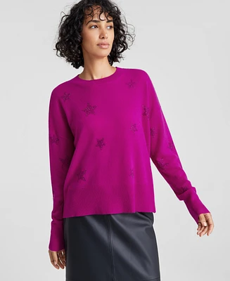 Charter Club Women's Embellished Star Long-Sleeve 100% Cashmere Sweater, Created for Macy's