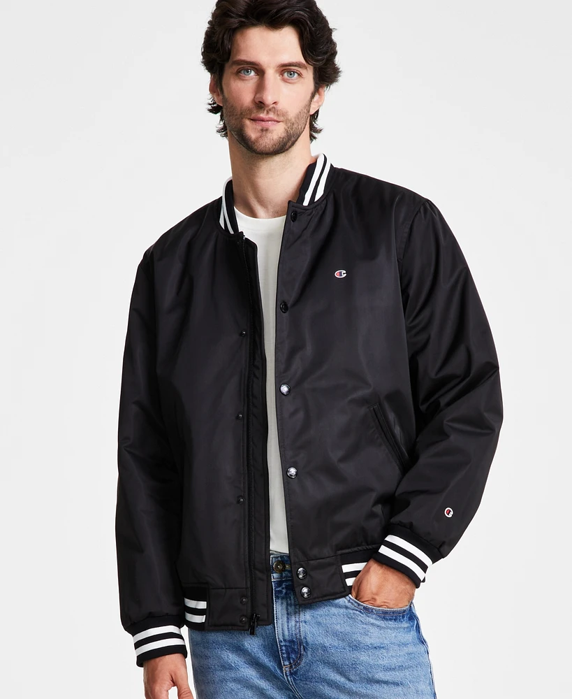 Champion Men's Classic Logo Striped-Trim Varsity Jacket