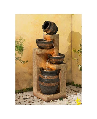 John Timberland Stoneware Bowl and Jar Rustic Outdoor Floor Water Fountain 46" High with Led Light Cascading for Garden Patio Backyard Deck Home Lawn