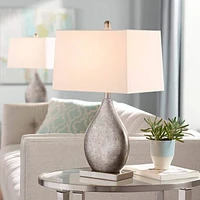 360 Lighting Royce Modern Table Lamps 24 1/2" Tall Set of 2 Silver Metal Teardrop Off White Tapered Rectangular Shade Decor for Bedroom Living Room Ho