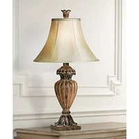 Regency Hill Traditional Style Table Lamp Urn 25.5" High Two Tone Distressed Bronze Brown Off White Beige Bell Shade Decor for Living Room Bedroom Hou