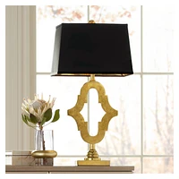 Possini Euro Design Judith Mid Century Modern Glam Luxury Table Lamp 28.75" Tall Gold Black Fabric Rectangle Shade Decor for Living Room Bedroom House