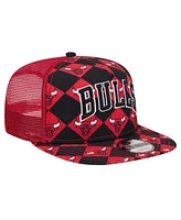 New Era Men's Red Chicago Bulls Seeing Diamonds A-Frame Trucker 9FIFTY Snapback Hat