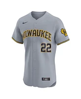 Nike Men's Christian Yelich Gray Milwaukee Brewers Road Elite Player Jersey