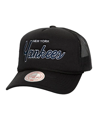 Mitchell Ness Men's Black New York Yankees Script Trucker Adjustable Hat