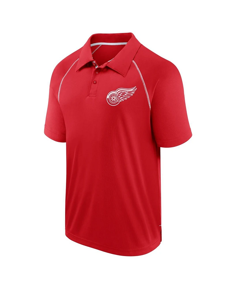 Fanatics Men's Red Detroit Wings Raglan Strong Alone Polo Shirt