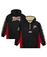 Mitchell & Ness Men's Black Philadelphia 76ers Big Tall Hardwood Classics Team Og 2.0 Anorak Hoodie Quarter-Zip Windbreaker Jacket