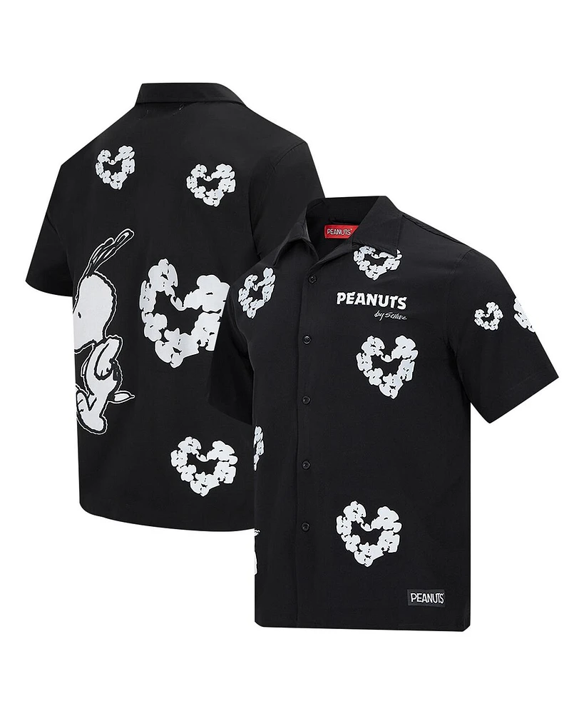 Freeze Max Men's Black Peanuts Snoopy Cotton Heart Button-Up Shirt