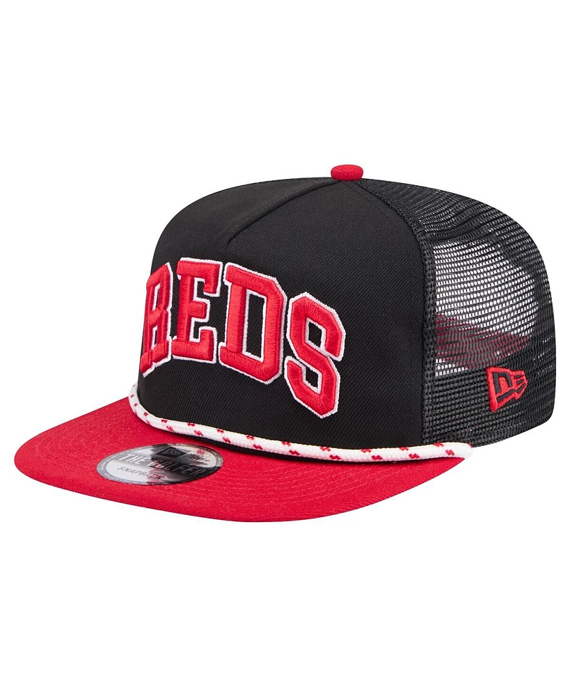 New Era Men's Black Cincinnati Reds Throwback Meshback Golfer Hat