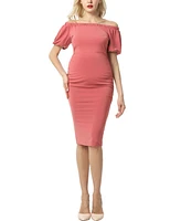 kimi + kai Maternity Convertible Shoulder Ruched Midi Dress