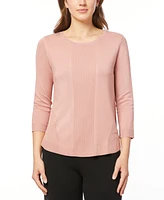 Melissa Paige Women's Boat-Neck, Ribbed-Detail 3/4-Sleeve Sweater, Regular & Petite