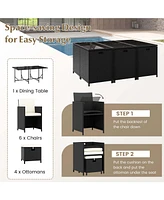 Costway 11 Pieces Patio Dining Set Space-saving Wicker Chairs & Tempered Glass Table