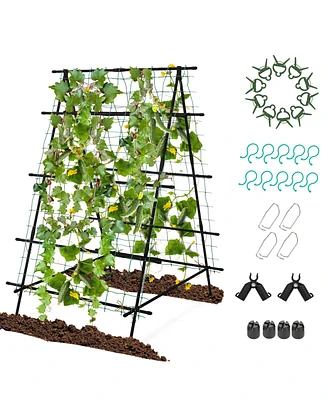 Costway Cucumber Trellis Foldable Garden Tunnel Trellis with Adjustable Auxiliary Clips