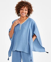 Jm Collection Petite Embellished-Neck Tassel-Trim Poncho Top, Created for Macy's