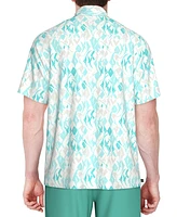 Pga Tour Men's Short Sleeve Button-Front Performance Argyle Fish Print Shirt