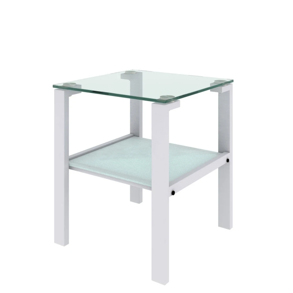 Simplie Fun 2-layer glass tea table, small round bedroom/living room corner side table, white