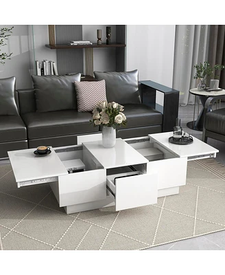 Simplie Fun White Multi-Storage Coffee Table, 39.3"x21.6"