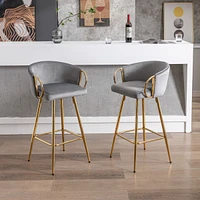 Streamdale Furniture 26 Inch Set Of 2 Bar Stools, With Chrome Footrest And Base Velvet + Leg Simple Barstool