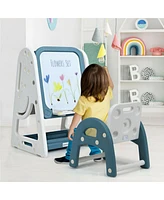 Sugift 2-in-1 Kids Easel Desk Chair Set Book Rack Adjustable Art Painting Board