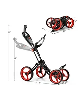 4 Wheel Golf Push Cart with Brake Scoreboard Adjustable Handle