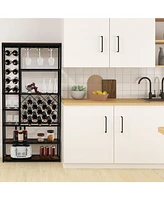 Industrial Floor Wine Rack with 3 Rows of Stemware Racks