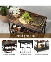 Sugift 3-Tier Industrial Buffet Serving Cart with Wine Rack