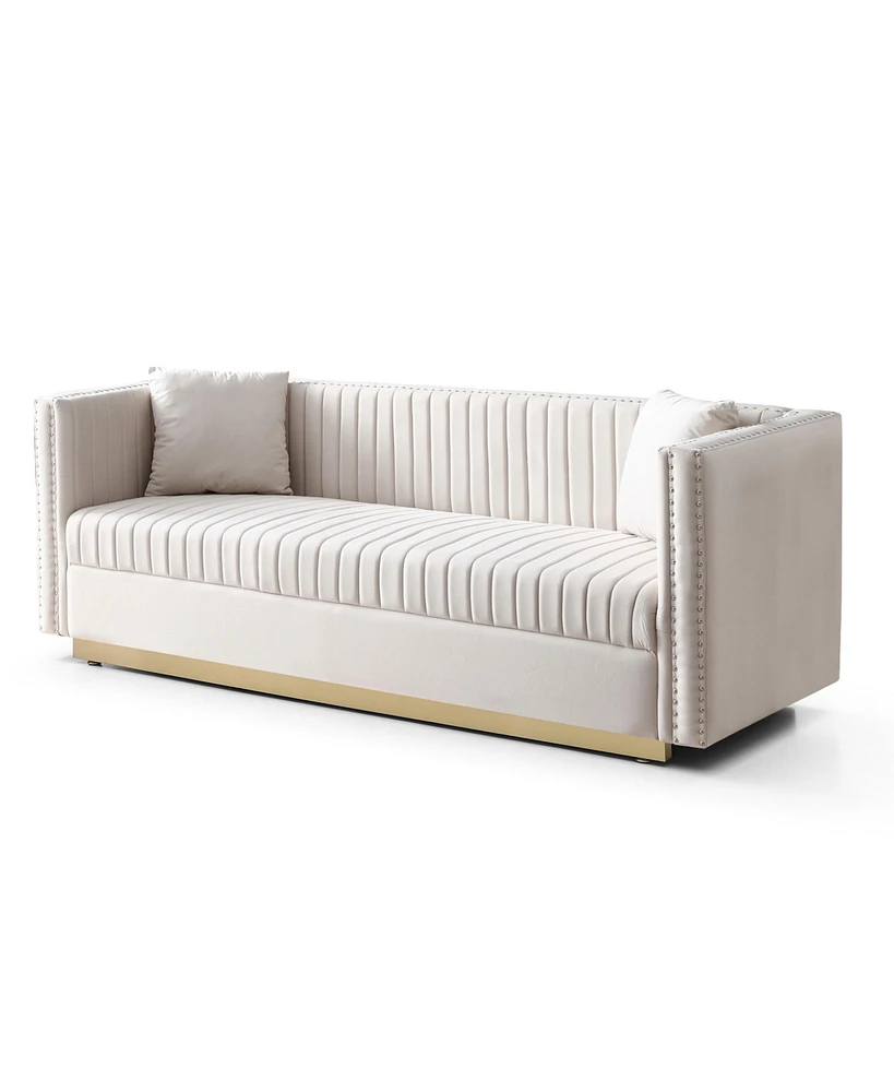 Simplie Fun Modern Beige Velvet Sofa with Pillows