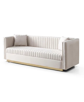 Streamdale Furniture Modern Beige Velvet Sofa with Pillows