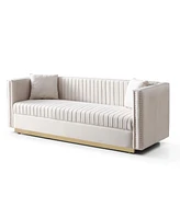 Simplie Fun Modern Beige Velvet Sofa with Pillows