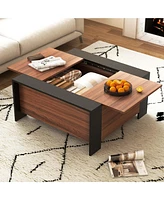 Costway 36.5'' Coffee Table Square Cocktail Tea Table with Sliding Top & Hidden Compartment