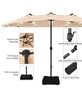 15Ft Patio Double-Sided Solar Led Market Umbrella Crank Base
