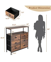 Costway 6-Drawer Dresser 2-Tier Fabric Storage Tower w/wooden Top Chest Organizer