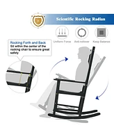 Gymax 2PCS Wood Rocking Chair Porch Rocker High Back Garden Seat Indoor Outdoor Black