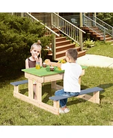 Gymax 3-in-1 Kids Picnic Table Outdoor Wooden Water Sand Table w/ Play Boxes