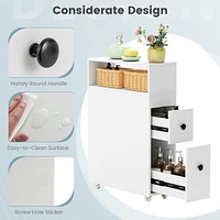 Movable Bathroom Storage Cabinet Narrow Toilet Side Paper Holder w/ 2 Drawers