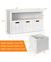 Costway Kid Toy Storage Cabinet 3 Drawer Chest w/Wheels Large Storage Cube Shelf