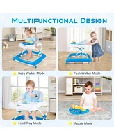 Costway Foldable Baby Walker with 3 Adjustable Heights Comfy Padded Seat Music Tray