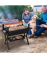 Costway Stainless Steel Barbecue Charcoal Grills with Seasoning Racks & Storage Shelf