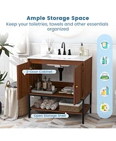 Costway 31" Bathroom Vanity Sink Combo Wooden Bathroom Storage Cabinet with Doors