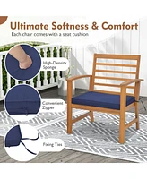 Costway 3 Pcs Outdoor Furniture Set Acacia Wood Conversation with Soft Seat Cushions