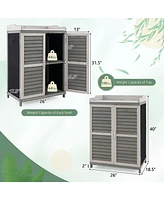 Costway Outdoor Potting Bench Table, Garden Storage Cabinet with Metal Tabletop