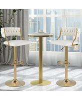 Swivel Velvet Bar Stools Set of 2 Upholstered Adjustable with Woven Backrest