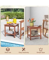 Costway Patio Acacia Wood Side Table 2-Tier Square End Table Porch Poolside