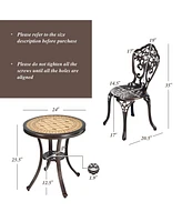 Costway 3PCS Patio Bistro Set Round Table Chairs All Weather Cast Aluminum Yard
