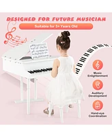 Costway 30 Key Classical Kids Piano Wooden Musical Instrument Toy w/ Stand & Stool