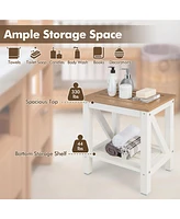 Costway 2-Tier Waterproof Hdpe Shower Bench Stool with Bottom Storage Shelf Off
