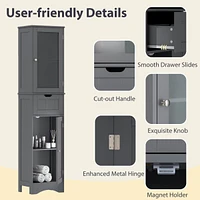 Bathroom Tall Cabinet Freestanding Linen Tower with Doors & Drawer