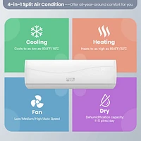 Costway 24000 Btu Mini Split Air Conditioner & Heater Ductless 18.5 SEER2 1500 Sq. Ft