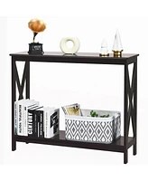 Costway 2-Tier Console Table x-Design Bookshelf Sofa Side Accent