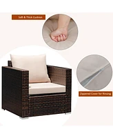 Gymax 3PCS Patio Rattan Outdoor Furniture Set w/ Cushioned Sofa Coffee Table